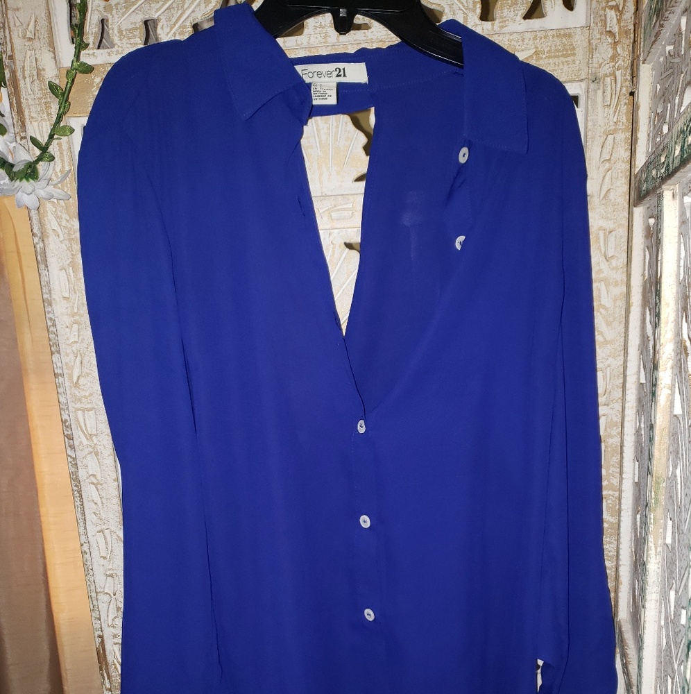 Royal Blue Button up open back collared shirt